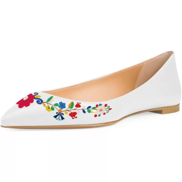 imageFSJ Women Fresh Floral Printed Flat Pumps Pointed Toe Slip On Party Dress Shoe for Comfort 415 USWhite Flower