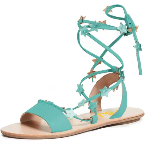 imageFSJ Women Laceup Flat Sandals Tie up Open Toe Cute Star Strappy Ankle Wrap Slingback CrissCross Casual Dress Summer Shoes Size 415 USAquamarine