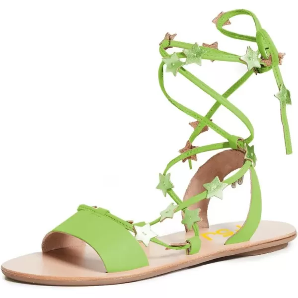 imageFSJ Women Laceup Flat Sandals Tie up Open Toe Cute Star Strappy Ankle Wrap Slingback CrissCross Casual Dress Summer Shoes Size 415 USGreen