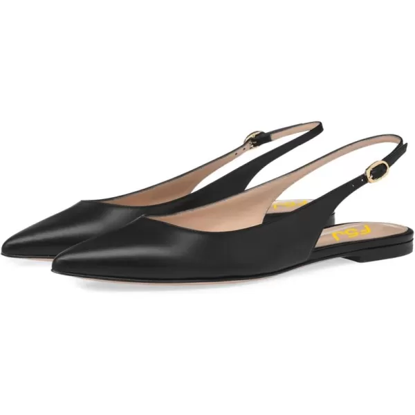 imageFSJ Women Pointed Toe Slingback Flats Pumps Low Heels Faux Leather Dress Pump Comfortable Slip On Wedding Party Shoes Size 415 USBlack