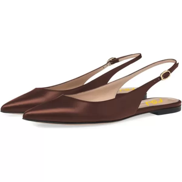 imageFSJ Women Pointed Toe Slingback Flats Pumps Low Heels Faux Leather Dress Pump Comfortable Slip On Wedding Party Shoes Size 415 USDark Brown