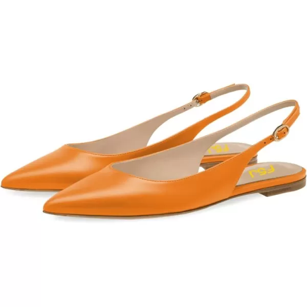 imageFSJ Women Pointed Toe Slingback Flats Pumps Low Heels Faux Leather Dress Pump Comfortable Slip On Wedding Party Shoes Size 415 USOrange