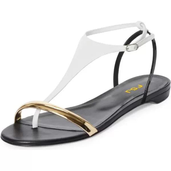 imageFSJ Women Thong Flat Sandals Casual T Strap Adjustable Ankle Buckle Strap Dress Sandals Comfort Summer Outfit Shoes Size 416 USGold White