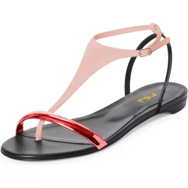 imageFSJ Women Thong Flat Sandals Casual T Strap Adjustable Ankle Buckle Strap Dress Sandals Comfort Summer Outfit Shoes Size 416 USPink