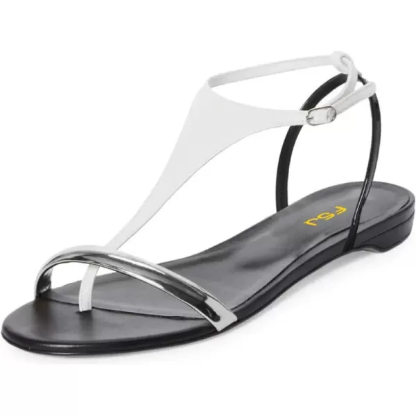 imageFSJ Women Thong Flat Sandals Casual T Strap Adjustable Ankle Buckle Strap Dress Sandals Comfort Summer Outfit Shoes Size 416 USSilver White