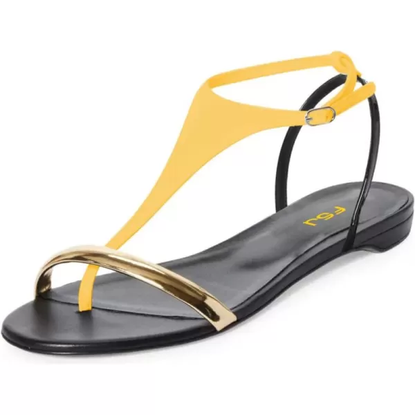 imageFSJ Women Thong Flat Sandals Casual T Strap Adjustable Ankle Buckle Strap Dress Sandals Comfort Summer Outfit Shoes Size 416 USYellow