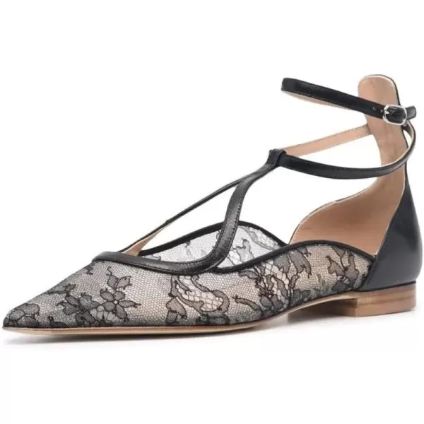 imageFSJ Womens Comfortable Chunky Low Heel Flat Cross Ankle Strap Buckle Classic Pointed Toe Retro TStrip Walking Dress Ladies Shoes Size 415 USLace Flower