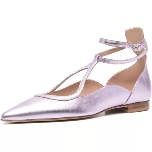 imageFSJ Womens Comfortable Chunky Low Heel Flat Cross Ankle Strap Buckle Classic Pointed Toe Retro TStrip Walking Dress Ladies Shoes Size 415 USLight Purple