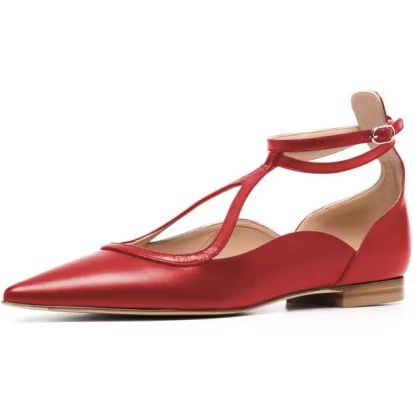 imageFSJ Womens Comfortable Chunky Low Heel Flat Cross Ankle Strap Buckle Classic Pointed Toe Retro TStrip Walking Dress Ladies Shoes Size 415 USRed