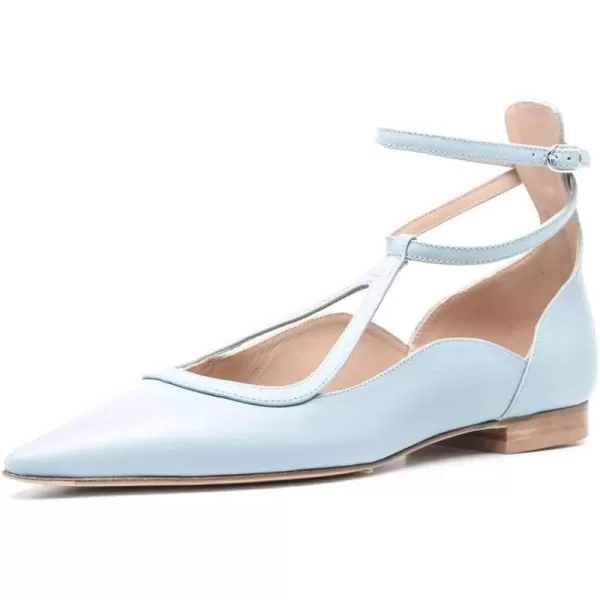 imageFSJ Womens Comfortable Chunky Low Heel Flat Cross Ankle Strap Buckle Classic Pointed Toe Retro TStrip Walking Dress Ladies Shoes Size 415 USSky Blue