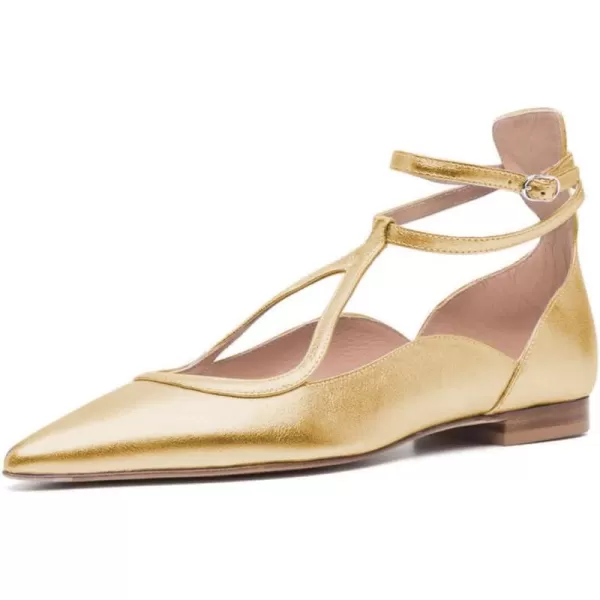 imageFSJ Womens Comfortable Chunky Low Heel Flat Cross Ankle Strap Buckle Classic Pointed Toe Retro TStrip Walking Dress Ladies Shoes Size 415 USYellow