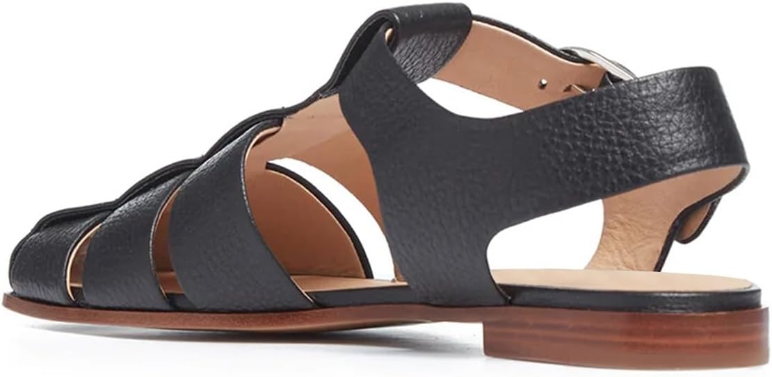 imageFSJ Women Vintage Closed Toe Flat Sandals Caged Comfort Adjustable Buckle Hollow Roman Fisherman Sandals Woven Casual Daily Slingback Shoes Size 416 USBlack