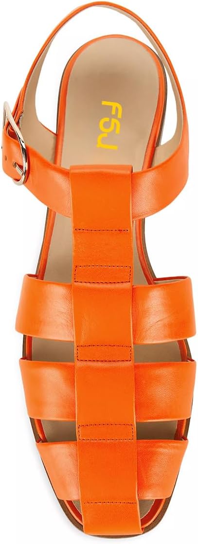 imageFSJ Women Vintage Closed Toe Flat Sandals Caged Comfort Adjustable Buckle Hollow Roman Fisherman Sandals Woven Casual Daily Slingback Shoes Size 416 USOrange