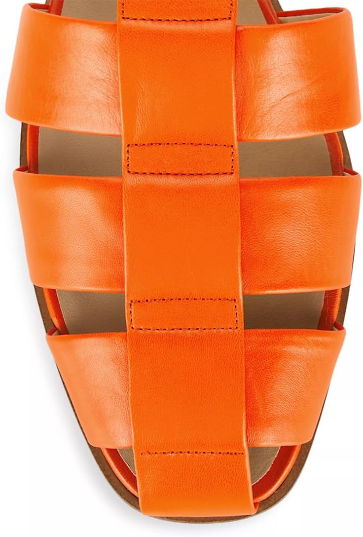 imageFSJ Women Vintage Closed Toe Flat Sandals Caged Comfort Adjustable Buckle Hollow Roman Fisherman Sandals Woven Casual Daily Slingback Shoes Size 416 USOrange