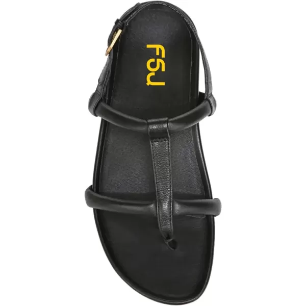 imageFSJ Women Classic Open Toe Thong Sandals Thick Sole Comfy Summer Beach Holiday Casual Walking Flat Shoes Size 415 USBlack