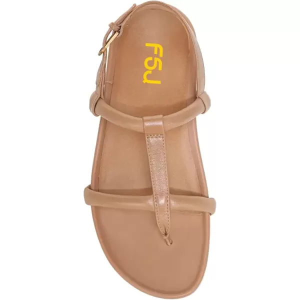 imageFSJ Women Classic Open Toe Thong Sandals Thick Sole Comfy Summer Beach Holiday Casual Walking Flat Shoes Size 415 USSandy Brown