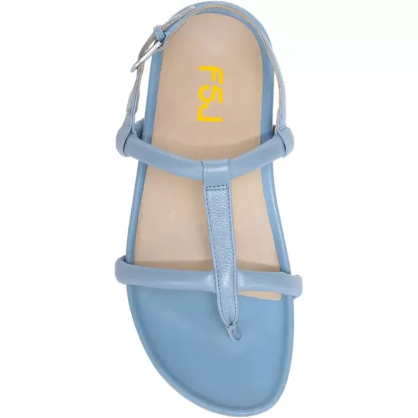 imageFSJ Women Classic Open Toe Thong Sandals Thick Sole Comfy Summer Beach Holiday Casual Walking Flat Shoes Size 415 USSky Blue
