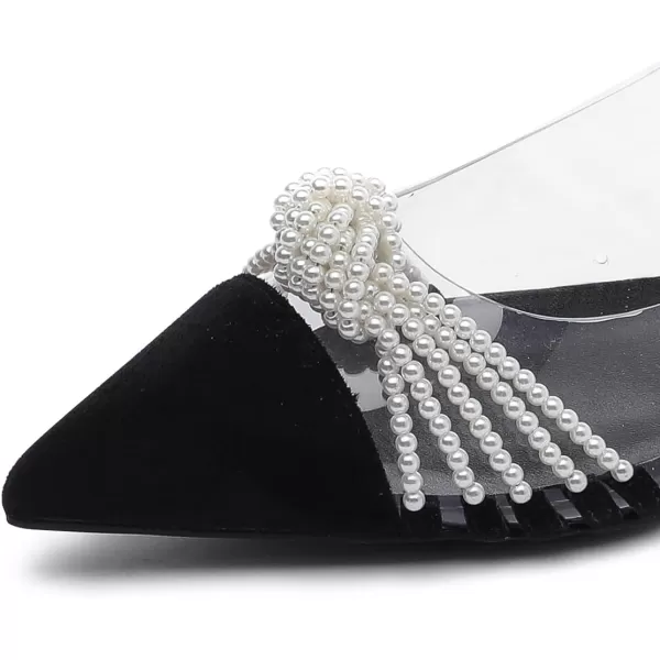 imageFSJ Women Clear Flats Pearls Slingback Low Block Heel Pumps Classy Pointed Toe Ankle Buckle Transparent PVC Wedding Dress Sandals Shoes Size 415 USBlack