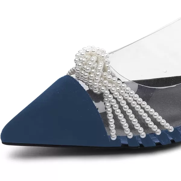 imageFSJ Women Clear Flats Pearls Slingback Low Block Heel Pumps Classy Pointed Toe Ankle Buckle Transparent PVC Wedding Dress Sandals Shoes Size 415 USNavy