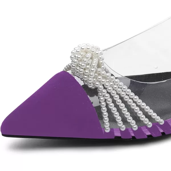 imageFSJ Women Clear Flats Pearls Slingback Low Block Heel Pumps Classy Pointed Toe Ankle Buckle Transparent PVC Wedding Dress Sandals Shoes Size 415 USPurple