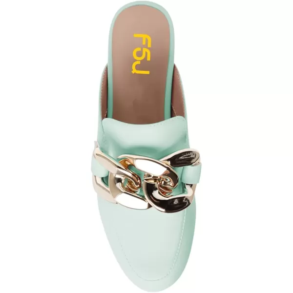 imageFSJ Women Closed Toe Chain Flat Mules Comfortable Slip On Loafers Slides Backless Dress Sandal Ladies Casual Walking Mules Shoes Size 415 USAquamarine