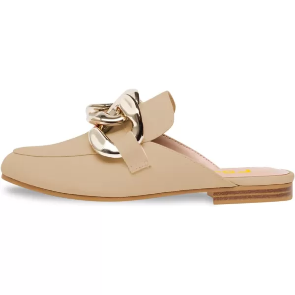 imageFSJ Women Closed Toe Chain Flat Mules Comfortable Slip On Loafers Slides Backless Dress Sandal Ladies Casual Walking Mules Shoes Size 415 USNude