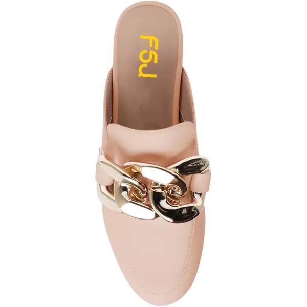 imageFSJ Women Closed Toe Chain Flat Mules Comfortable Slip On Loafers Slides Backless Dress Sandal Ladies Casual Walking Mules Shoes Size 415 USPale Dogwood