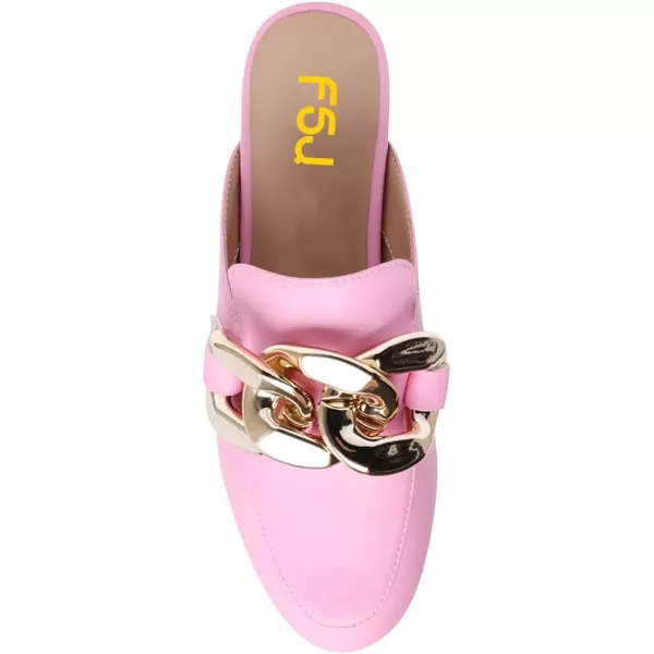 imageFSJ Women Closed Toe Chain Flat Mules Comfortable Slip On Loafers Slides Backless Dress Sandal Ladies Casual Walking Mules Shoes Size 415 USRose Pink