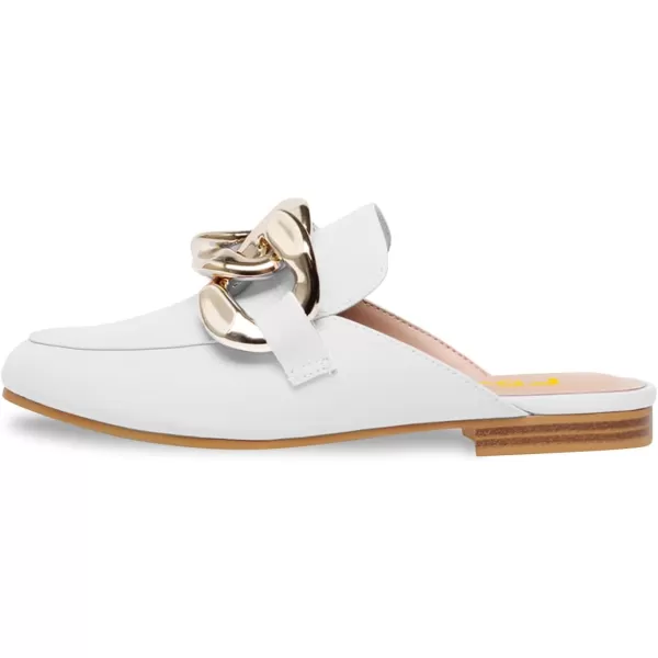 imageFSJ Women Closed Toe Chain Flat Mules Comfortable Slip On Loafers Slides Backless Dress Sandal Ladies Casual Walking Mules Shoes Size 415 USWhite