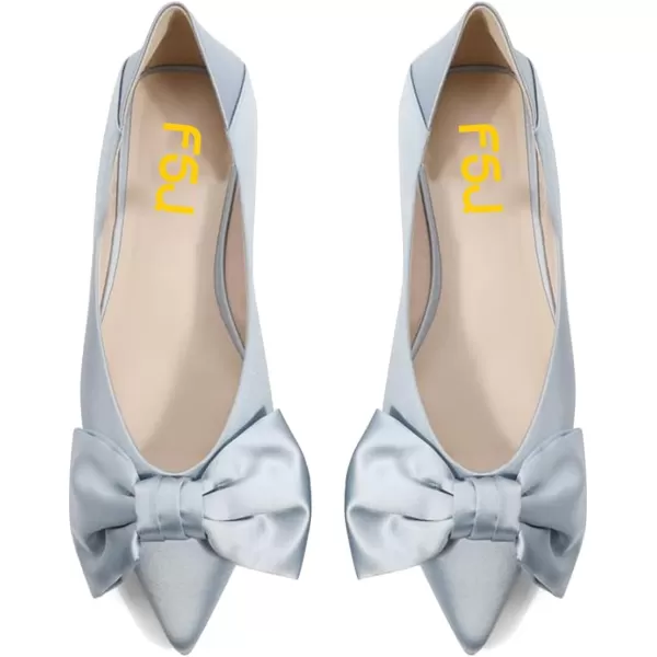 imageFSJ Women Elegant Pointed Toe Bow Satin Flats Comfortable Slip On Ballet Cute Low Heels Dressy Pumps Casual Daily Wedding Shoes Size 415 USBaby Blue