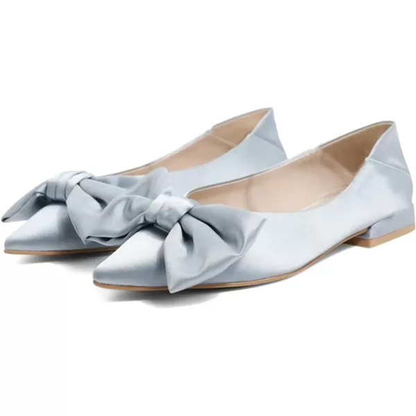 imageFSJ Women Elegant Pointed Toe Bow Satin Flats Comfortable Slip On Ballet Cute Low Heels Dressy Pumps Casual Daily Wedding Shoes Size 415 USBaby Blue