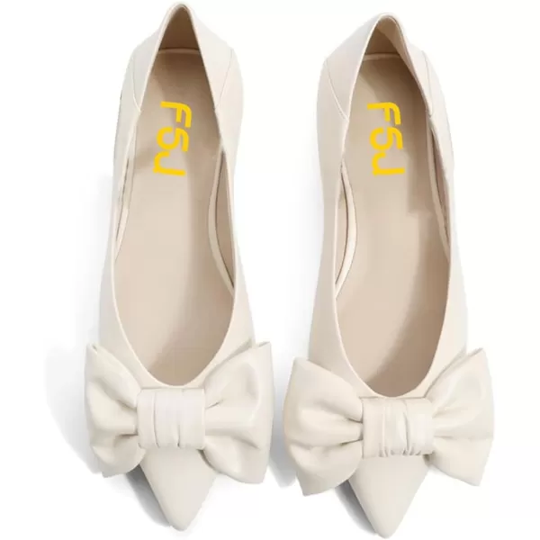 imageFSJ Women Elegant Pointed Toe Bow Satin Flats Comfortable Slip On Ballet Cute Low Heels Dressy Pumps Casual Daily Wedding Shoes Size 415 USBeige