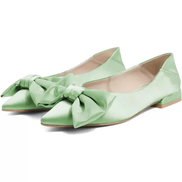 imageFSJ Women Elegant Pointed Toe Bow Satin Flats Comfortable Slip On Ballet Cute Low Heels Dressy Pumps Casual Daily Wedding Shoes Size 415 USGreen
