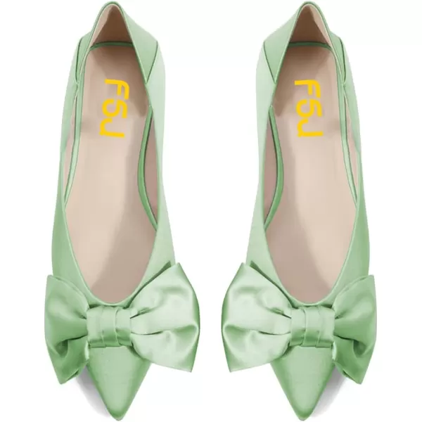 imageFSJ Women Elegant Pointed Toe Bow Satin Flats Comfortable Slip On Ballet Cute Low Heels Dressy Pumps Casual Daily Wedding Shoes Size 415 USGreen