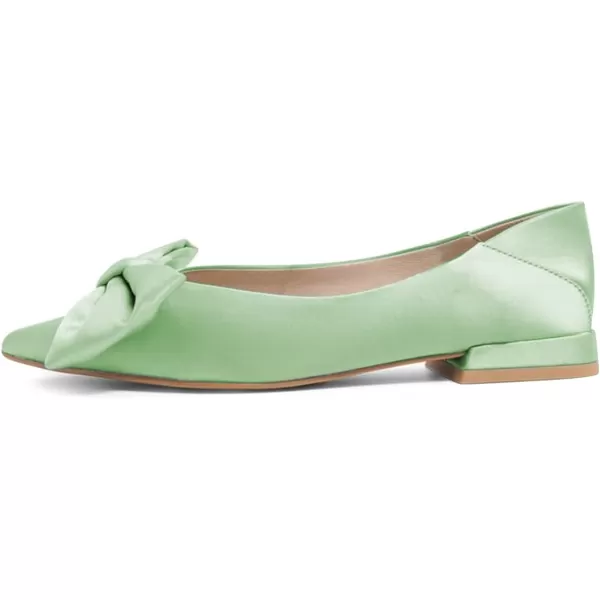 imageFSJ Women Elegant Pointed Toe Bow Satin Flats Comfortable Slip On Ballet Cute Low Heels Dressy Pumps Casual Daily Wedding Shoes Size 415 USGreen