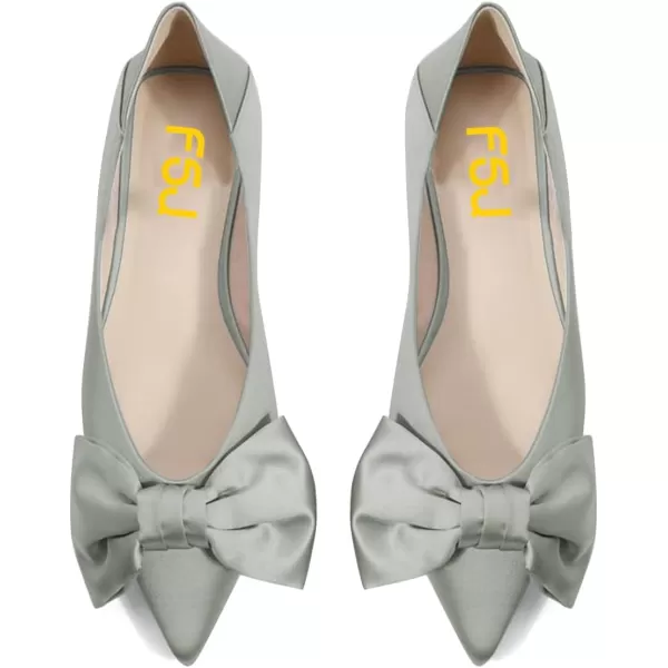 imageFSJ Women Elegant Pointed Toe Bow Satin Flats Comfortable Slip On Ballet Cute Low Heels Dressy Pumps Casual Daily Wedding Shoes Size 415 USLight Gray