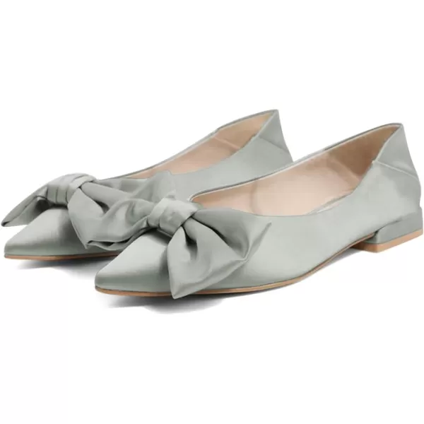 imageFSJ Women Elegant Pointed Toe Bow Satin Flats Comfortable Slip On Ballet Cute Low Heels Dressy Pumps Casual Daily Wedding Shoes Size 415 USLight Gray