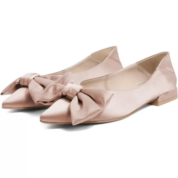 imageFSJ Women Elegant Pointed Toe Bow Satin Flats Comfortable Slip On Ballet Cute Low Heels Dressy Pumps Casual Daily Wedding Shoes Size 415 USPink