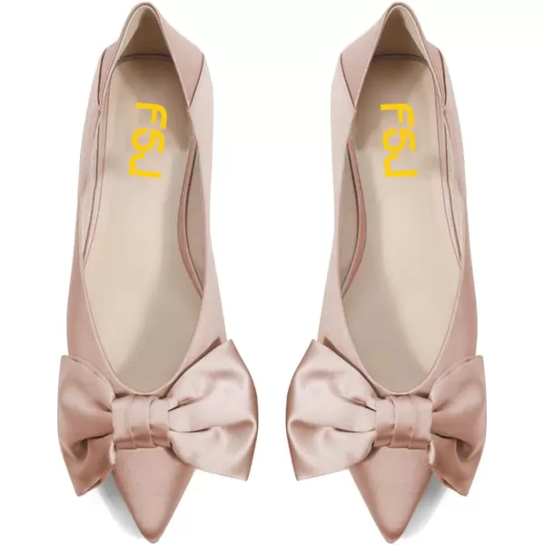 imageFSJ Women Elegant Pointed Toe Bow Satin Flats Comfortable Slip On Ballet Cute Low Heels Dressy Pumps Casual Daily Wedding Shoes Size 415 USPink