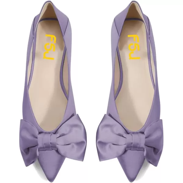 imageFSJ Women Elegant Pointed Toe Bow Satin Flats Comfortable Slip On Ballet Cute Low Heels Dressy Pumps Casual Daily Wedding Shoes Size 415 USPurple