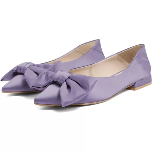 imageFSJ Women Elegant Pointed Toe Bow Satin Flats Comfortable Slip On Ballet Cute Low Heels Dressy Pumps Casual Daily Wedding Shoes Size 415 USPurple