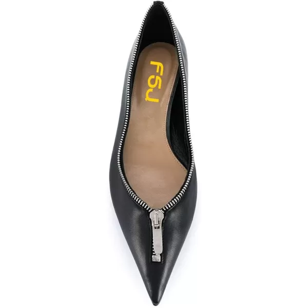 imageFSJ Women Fashion Ballet Slip on Pointed Closed Toe Pumps Flats Slide Leather Sandals Zippers Ladies Dress Shoes Size 415 USBlack