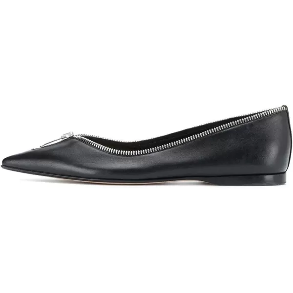 imageFSJ Women Fashion Ballet Slip on Pointed Closed Toe Pumps Flats Slide Leather Sandals Zippers Ladies Dress Shoes Size 415 USBlack