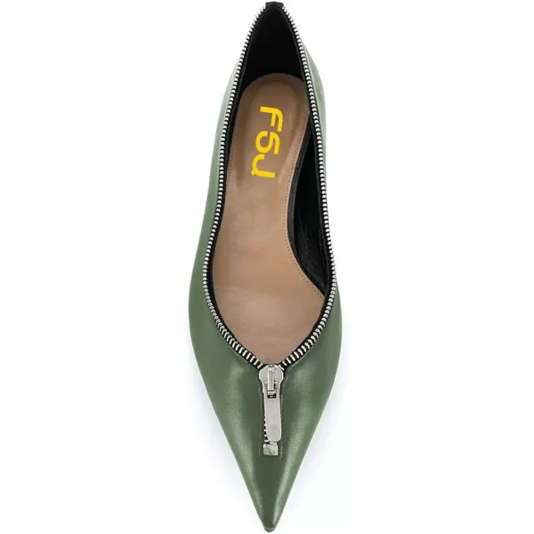 imageFSJ Women Fashion Ballet Slip on Pointed Closed Toe Pumps Flats Slide Leather Sandals Zippers Ladies Dress Shoes Size 415 USGreen