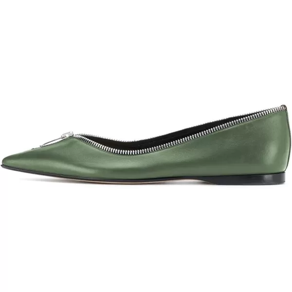 imageFSJ Women Fashion Ballet Slip on Pointed Closed Toe Pumps Flats Slide Leather Sandals Zippers Ladies Dress Shoes Size 415 USGreen