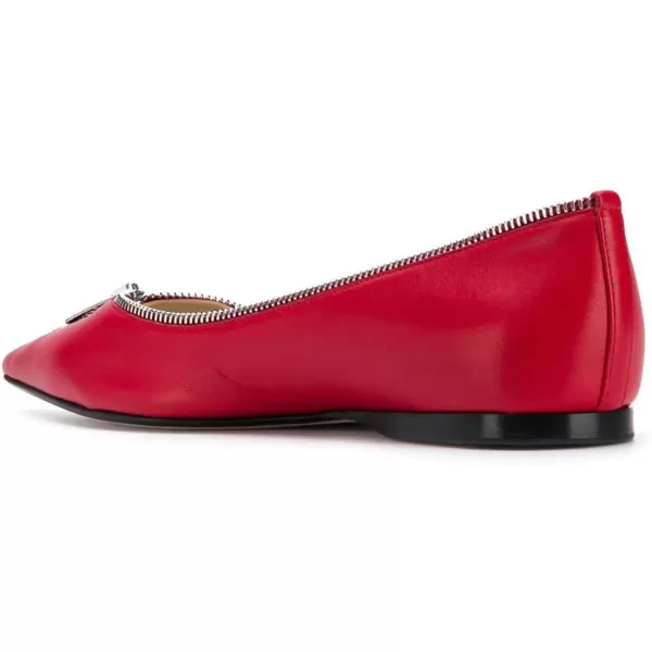 imageFSJ Women Fashion Ballet Slip on Pointed Closed Toe Pumps Flats Slide Leather Sandals Zippers Ladies Dress Shoes Size 415 USRed