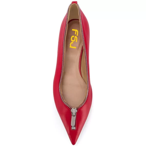 imageFSJ Women Fashion Ballet Slip on Pointed Closed Toe Pumps Flats Slide Leather Sandals Zippers Ladies Dress Shoes Size 415 USRed