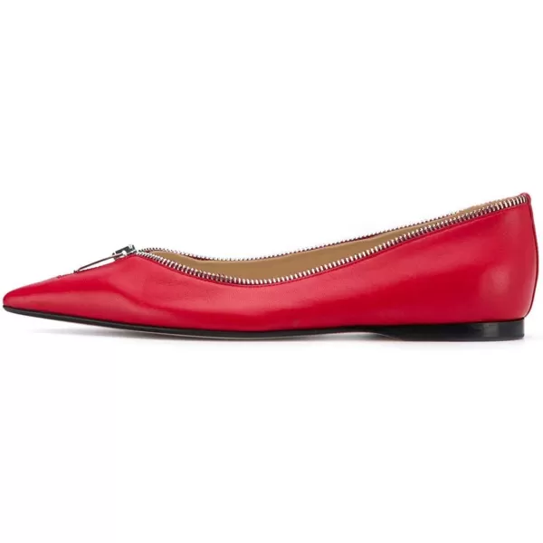 imageFSJ Women Fashion Ballet Slip on Pointed Closed Toe Pumps Flats Slide Leather Sandals Zippers Ladies Dress Shoes Size 415 USRed