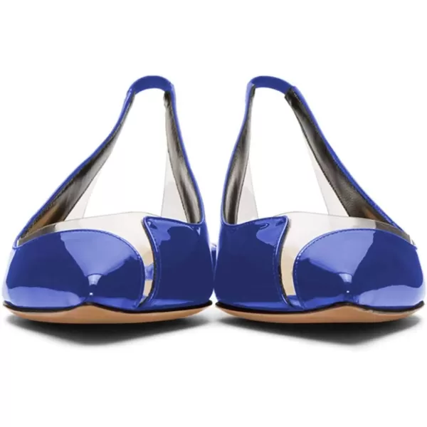 imageFSJ Women Fashion Clear Ballet Pointed Toe Slingback Pumps Low Heels Comfotable Casual Shoes Size 415 USBlue