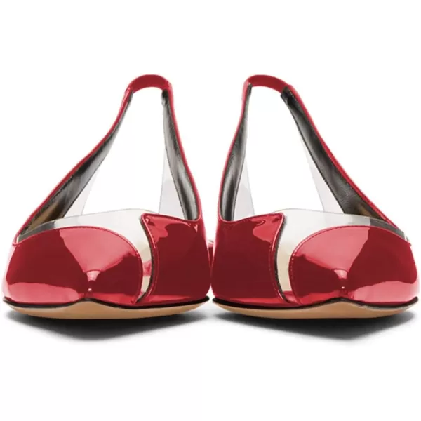 imageFSJ Women Fashion Clear Ballet Pointed Toe Slingback Pumps Low Heels Comfotable Casual Shoes Size 415 USRed